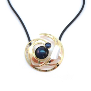Shiny Gold Navy Cats Eye and Black Rubber Necklace